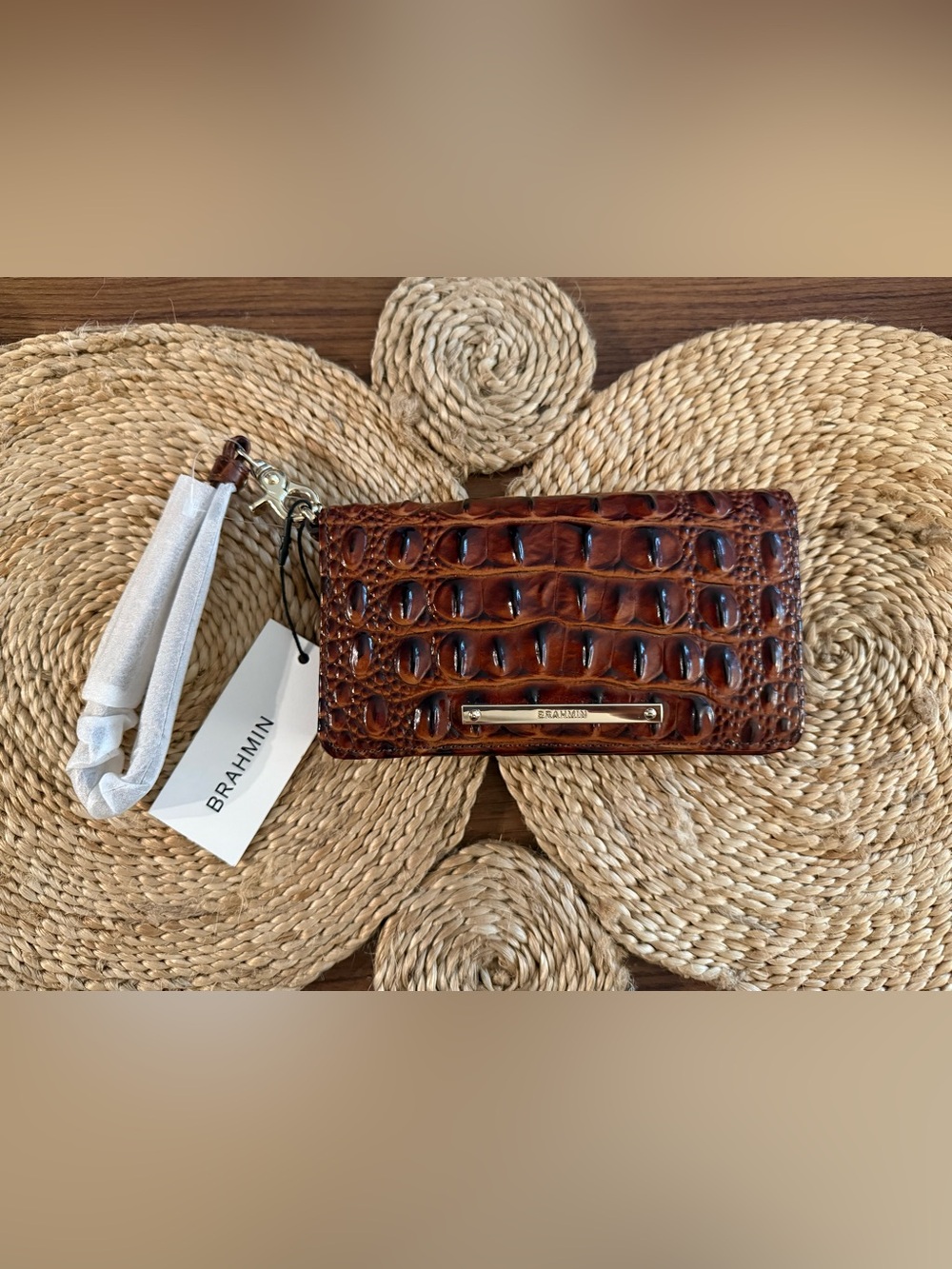 Brahmin Brown Croc-Embossed Wristlet